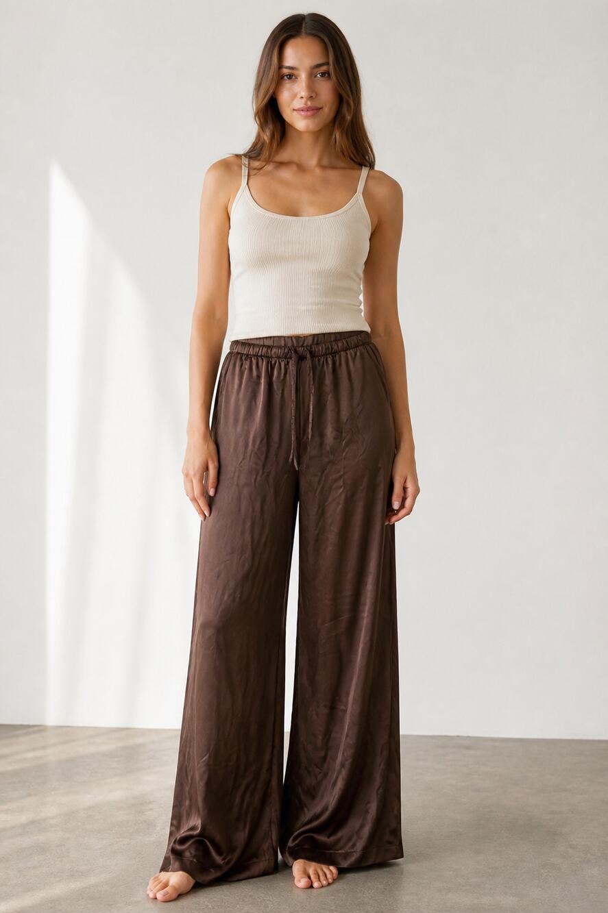 Primark Brown Wide Leg Satin Pants M